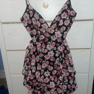 Floral Short Dress with cut out and lace up back